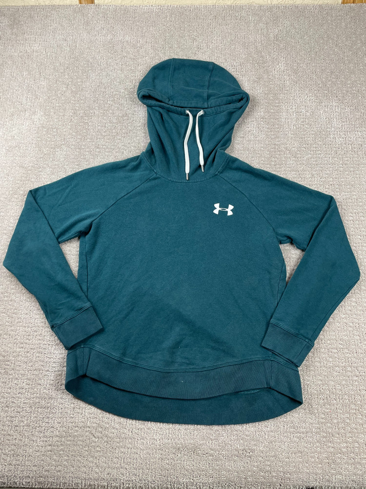 Under Armour Hoodie Womens Small Loose Green Rival Fleece Curved Hem Pullover