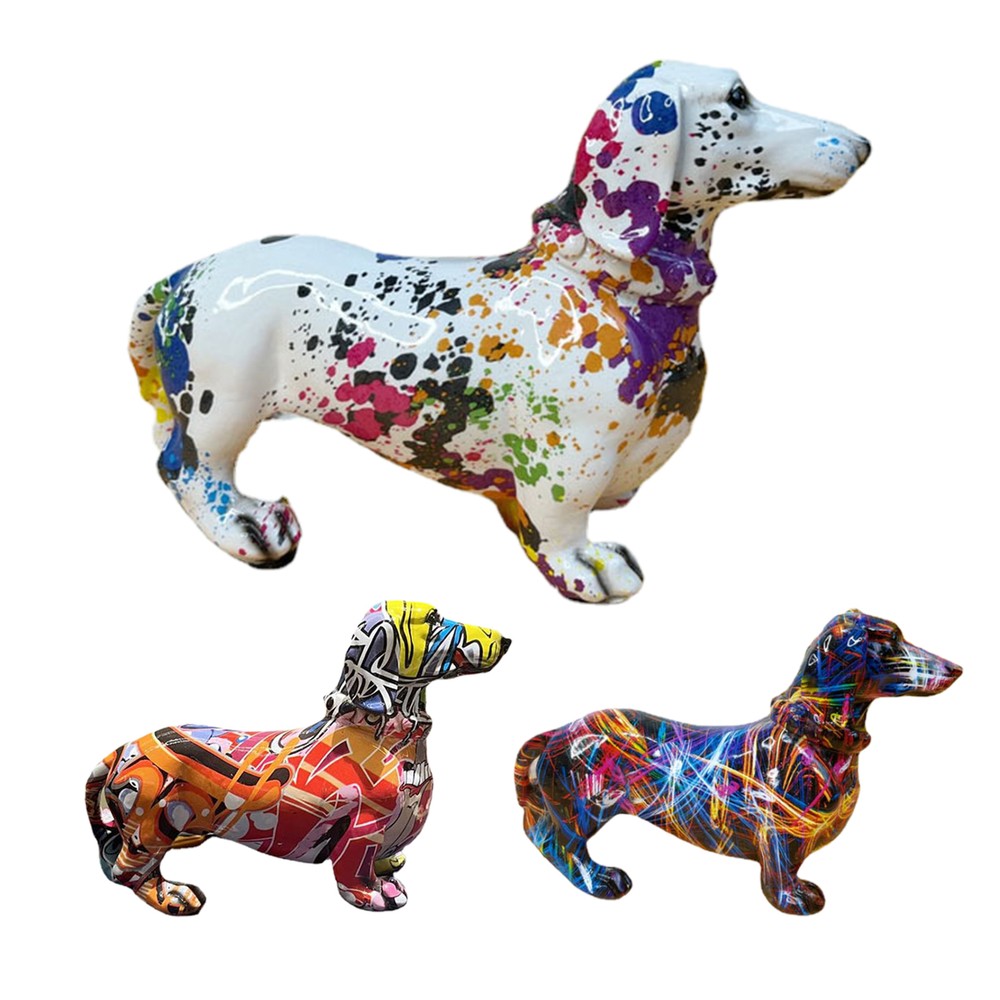 Colorful Graffiti Dachshund Animal Statue Dog Figurine Sculpture Ornaments Decor