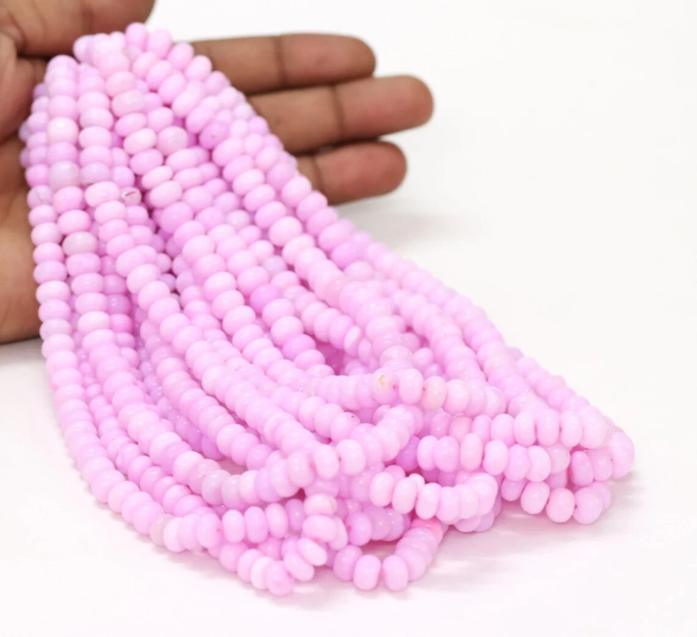 Barbie pink opal smooth rondelle beads 15