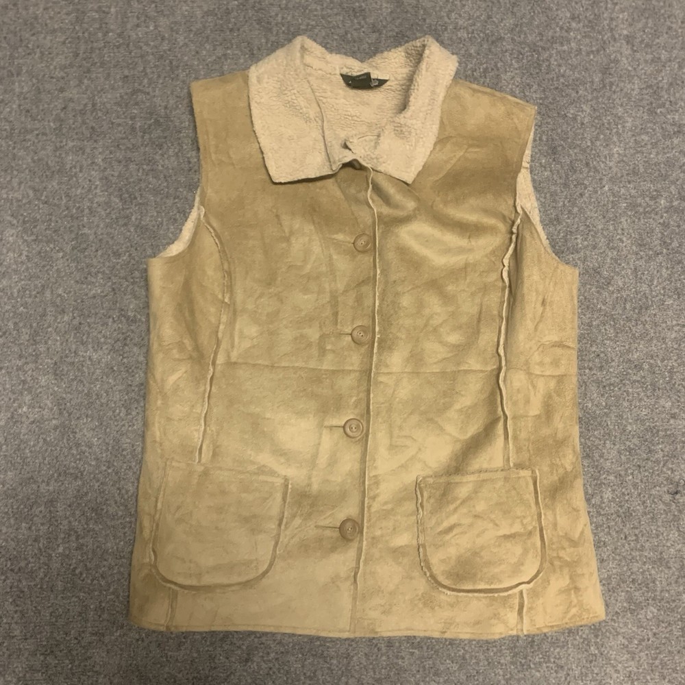 Eddie Bauer Vest Womens size Large Sherpa lined Faux Leather Outdoors Hiking