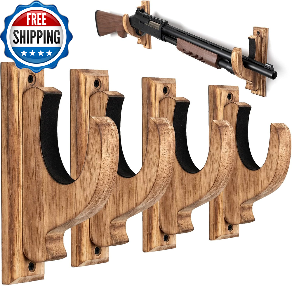 Gun Rack Wall Mount, Real Wood Shotgun & Rifle Wall Mount Holder Display for Swo