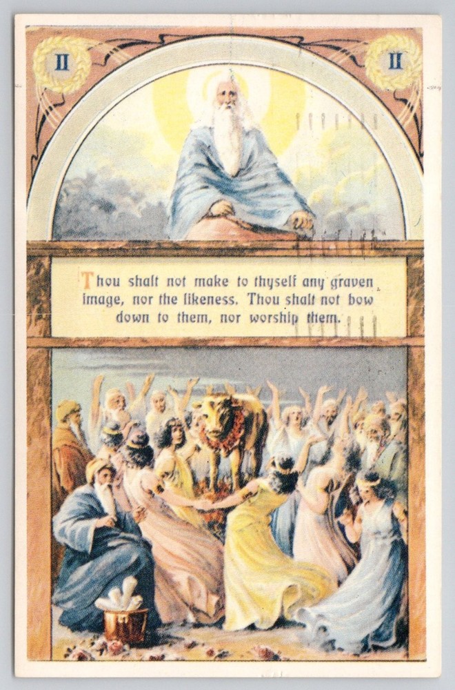 1973 Postcard The Second Commandment Golden Calf Biblical Art