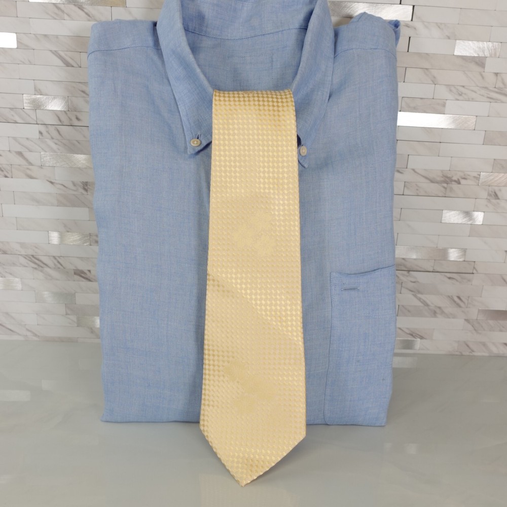 NU CST Neck Tie Mens Yellow Floral Solid Bright Suit Wedding Formal Embroidered