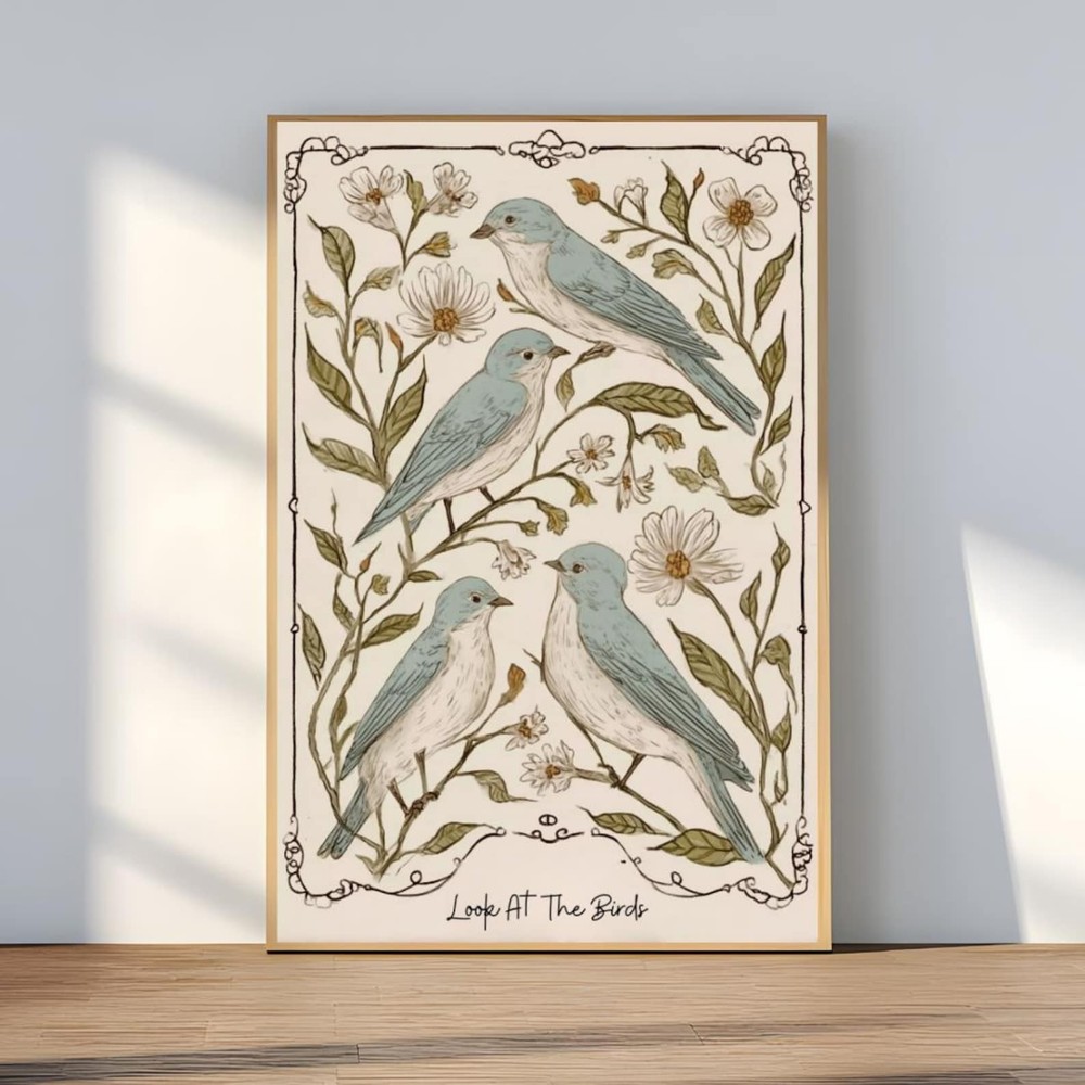 Bible Verse Birds Poster – Vintage Floral Religious Wall Art