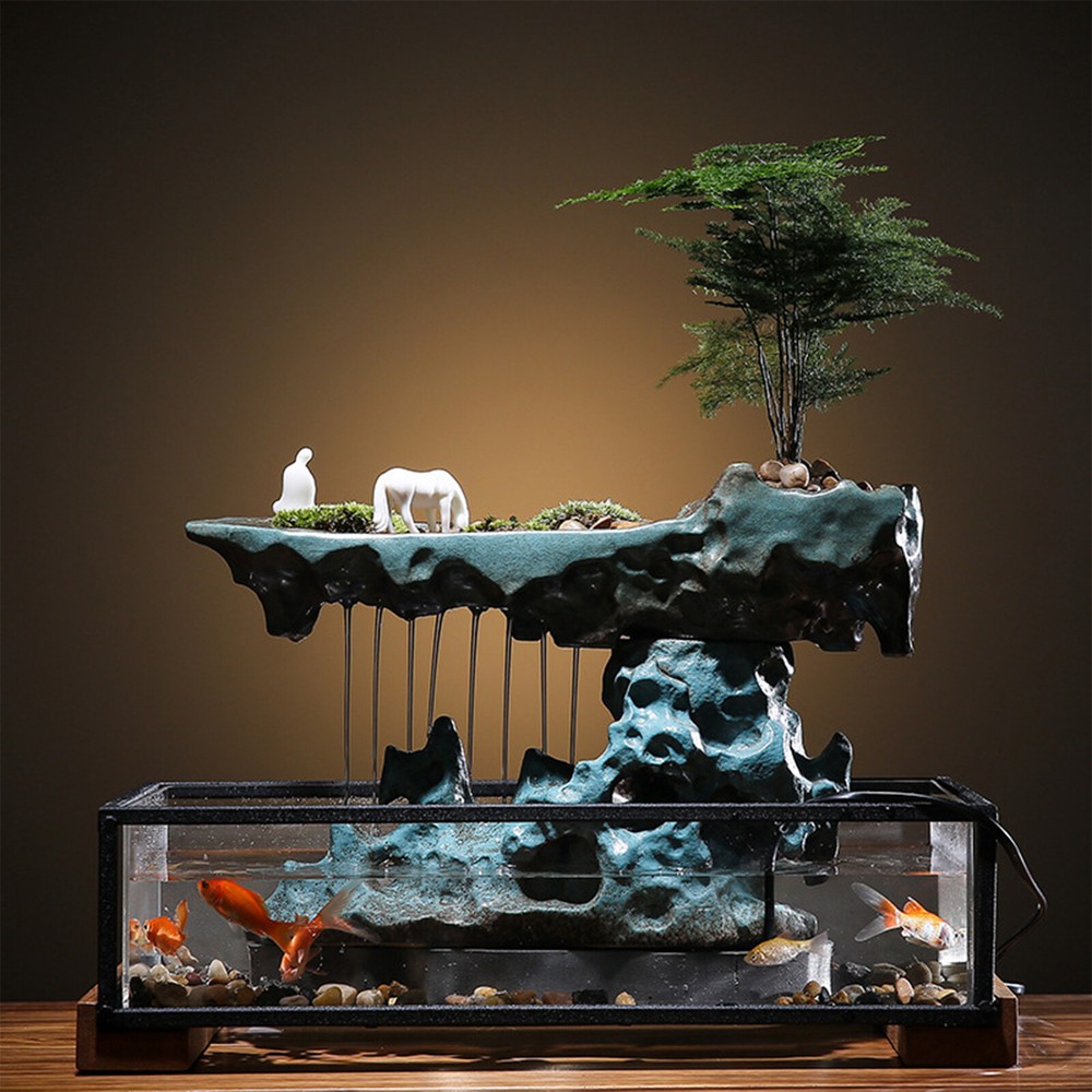Mini Waterfall Fountain Rockery Aquarium Decor for Home Office Desk