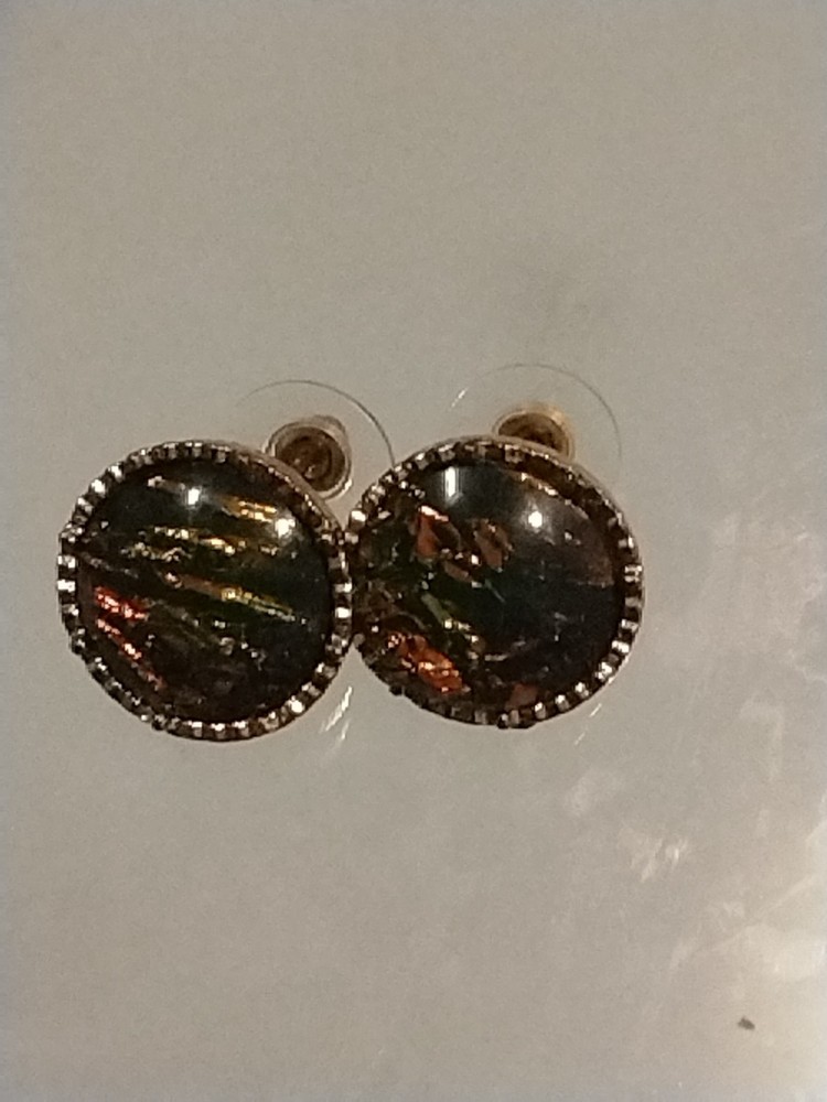 Green Gold Chunky Sparkle Post Back Statement Earrings