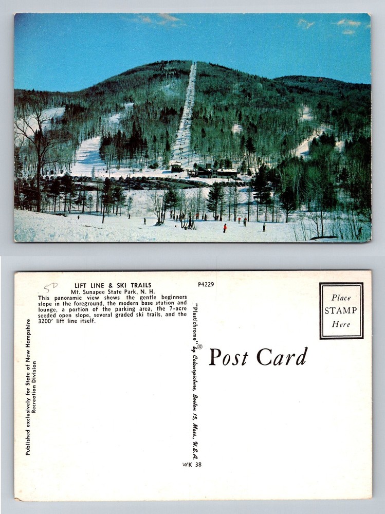 Newbury, NH-New Hampshire, Mt Sunapee Ski Lift and Trails Vintage Postcard