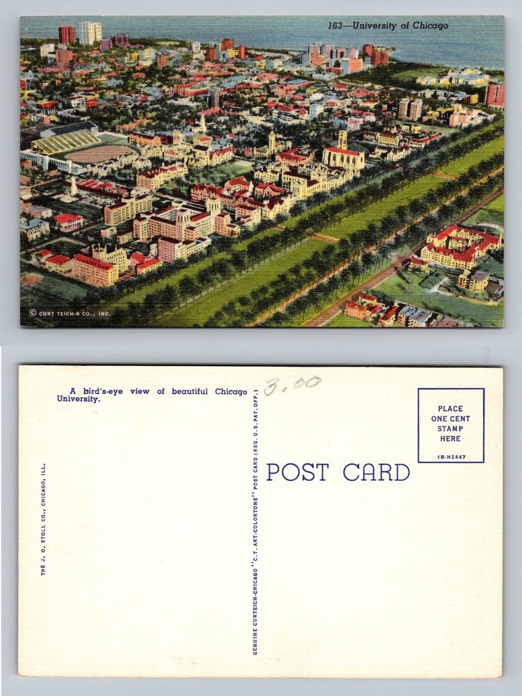 Chicago, IL-Illinois, Aerial Chicago University Campus View Vintage Postcard
