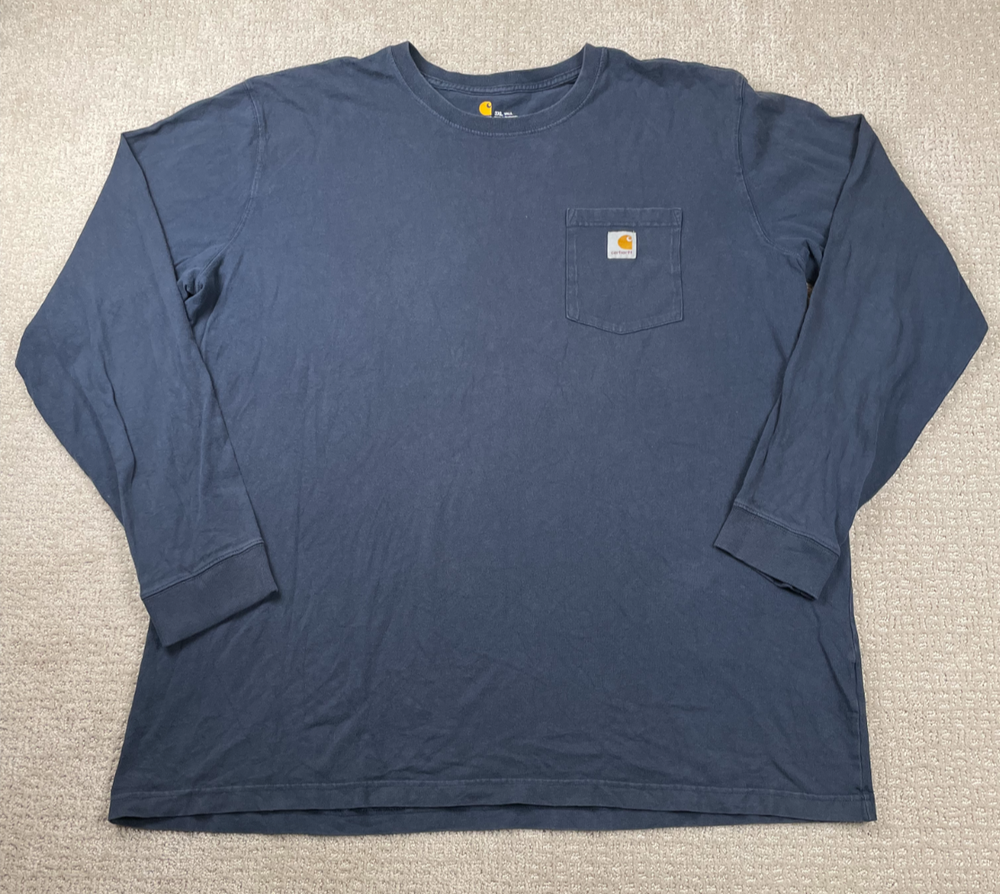 Carhartt Shirt Mens 3XLT Blue Long Sleeve Crewneck Pocket Tee Workwear Mountain
