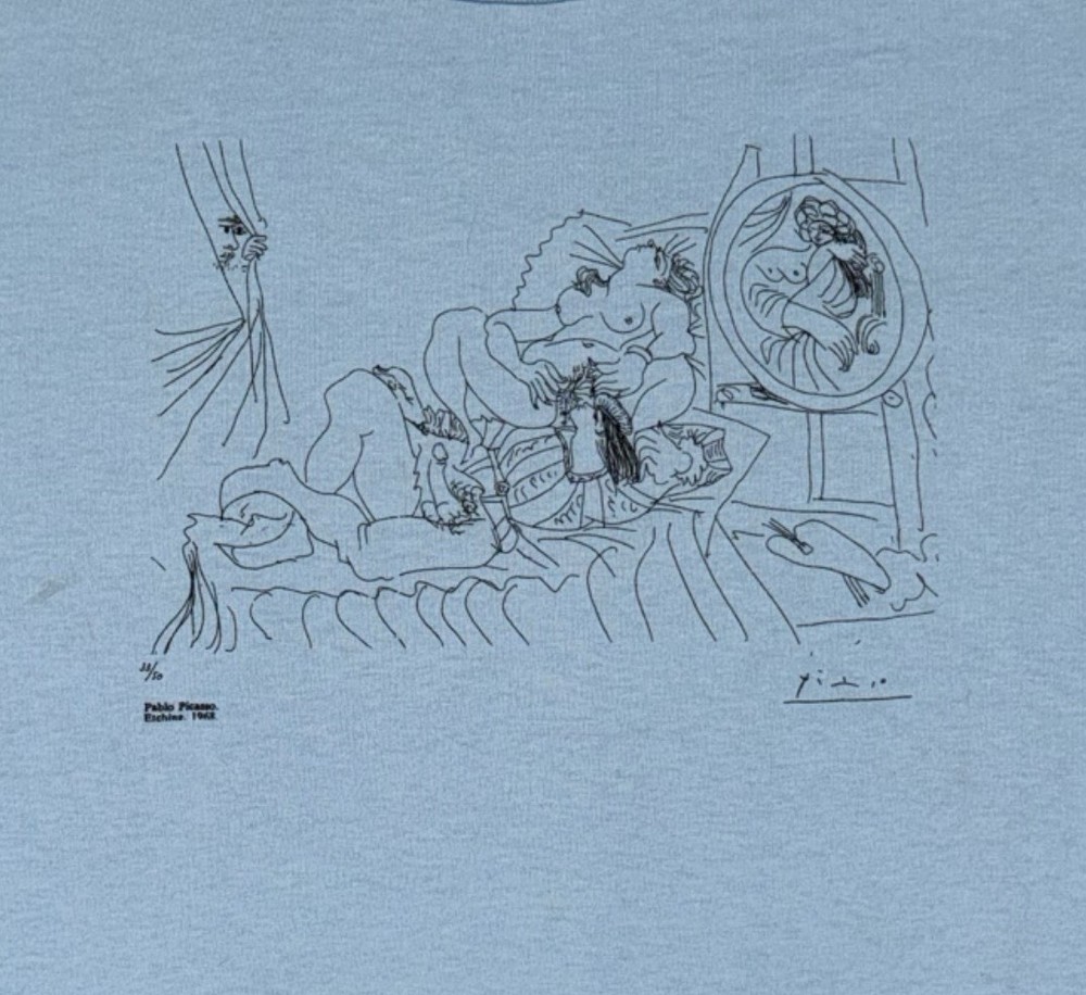 Rare Vintage 90s Picasso Art Artist Etching Erotica Sex NSFW Oral Shirt Sz Large