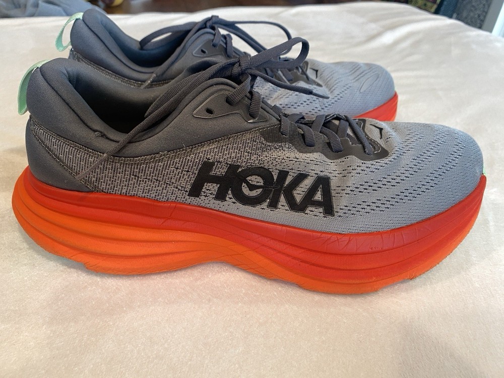 Hoka One One Gray Orange Green Men's Athletic Running Mesh Low Top Sneakers