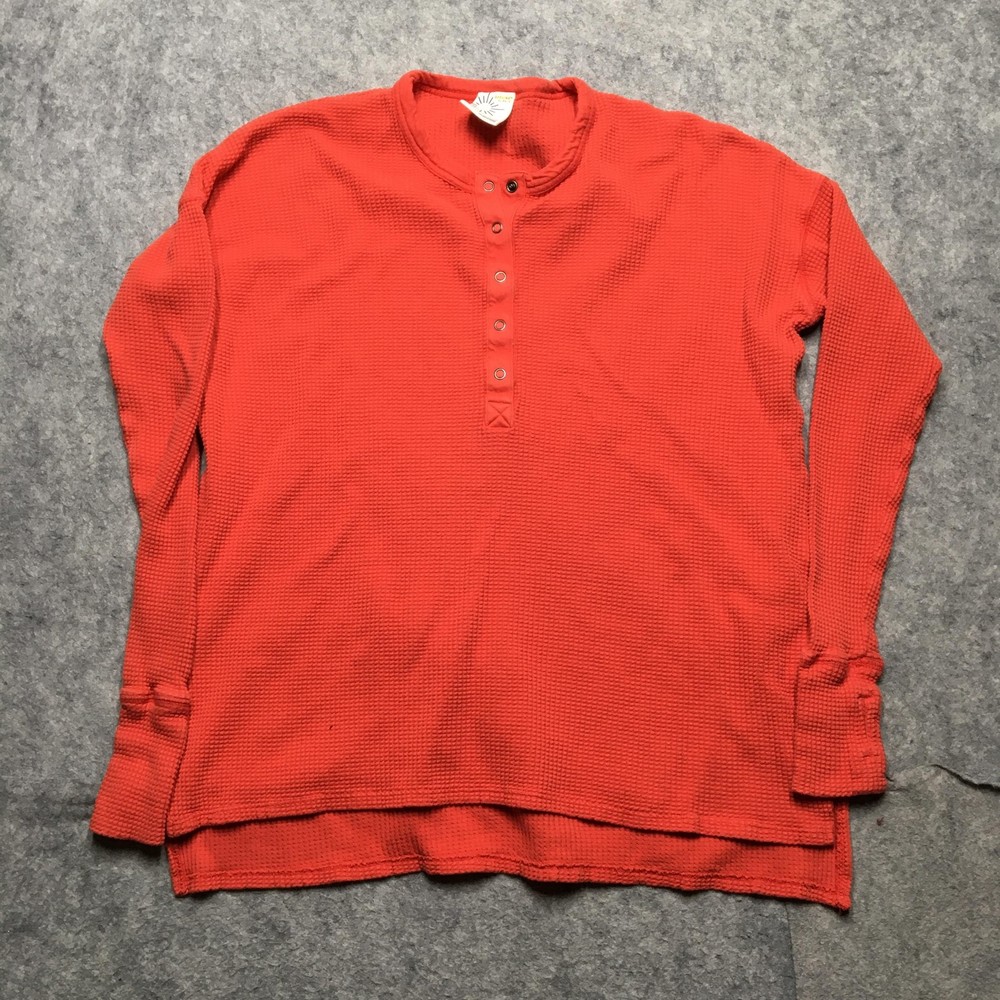 OFFLINE By Aerie Shirt Womens XS Red Waffle Knit Thermal Henley Long Sleeve Top