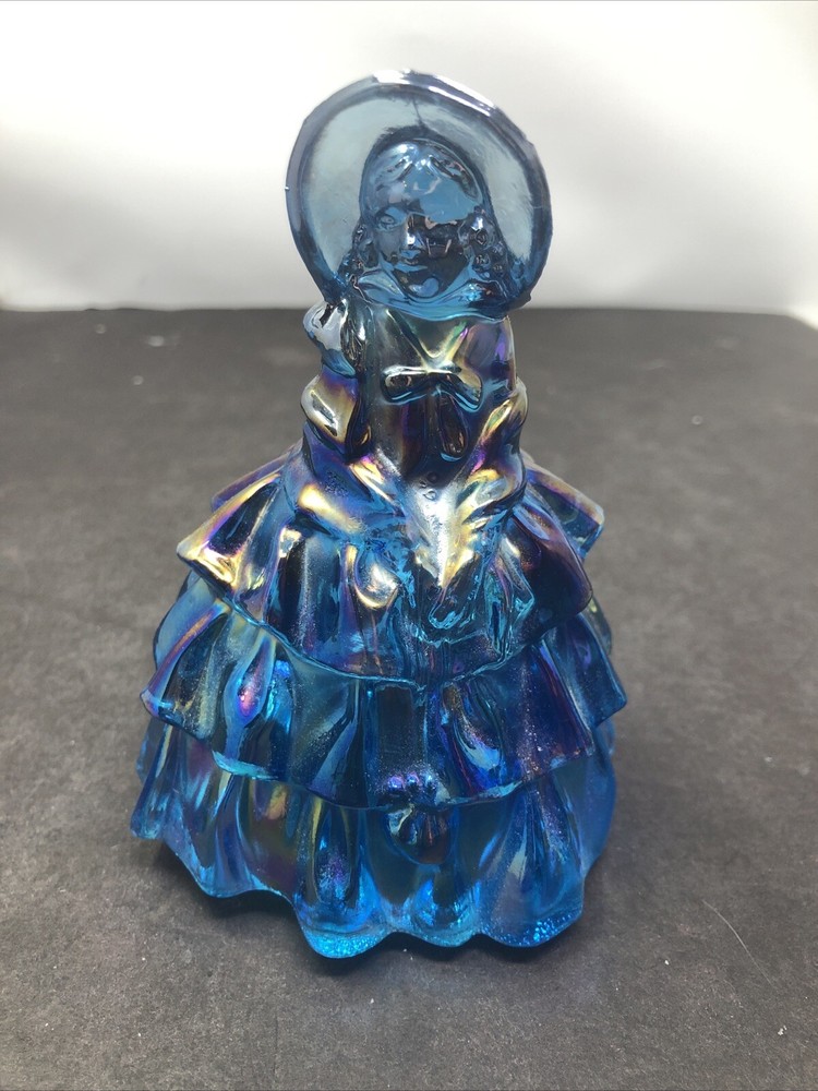 Vintage Blue Iridescent Carnival Glass Wheaton Southern Belle Figurine 5 1/4