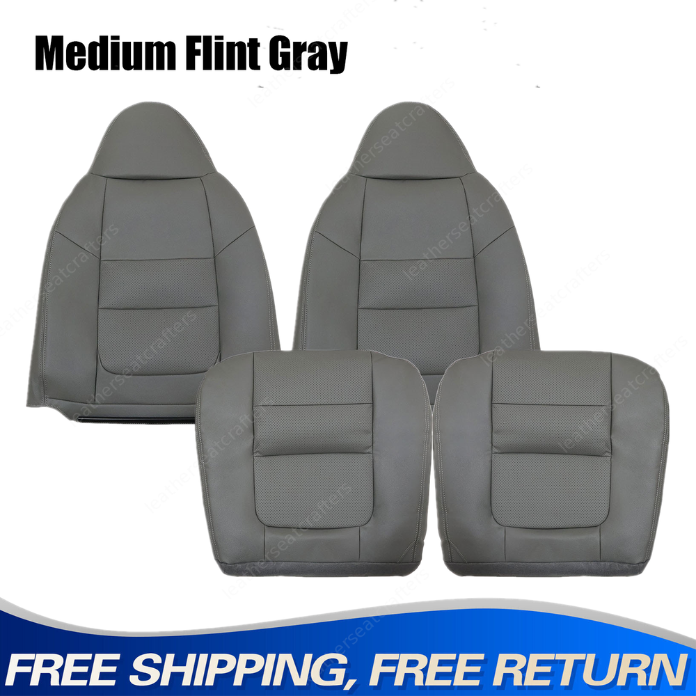 2001 Fits Ford F250 F350 Lariat Driver & Passenger Side Leather Seat Cover Gray