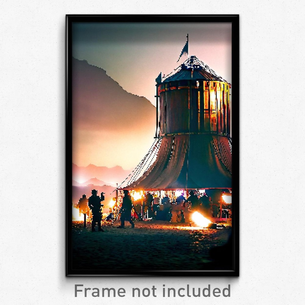 8-Bit Psychedelic Pixel Art Poster - Bustling Bivouac Trippy Gamer Print