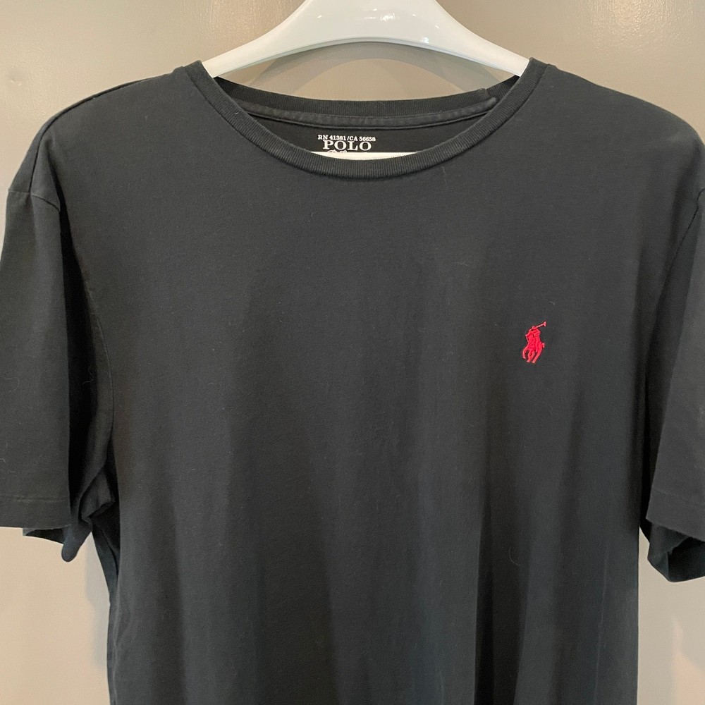 Polo Ralph Lauren Mens T-Shirt Large Black Custom Fit Red Pony Logo Cotton Tee