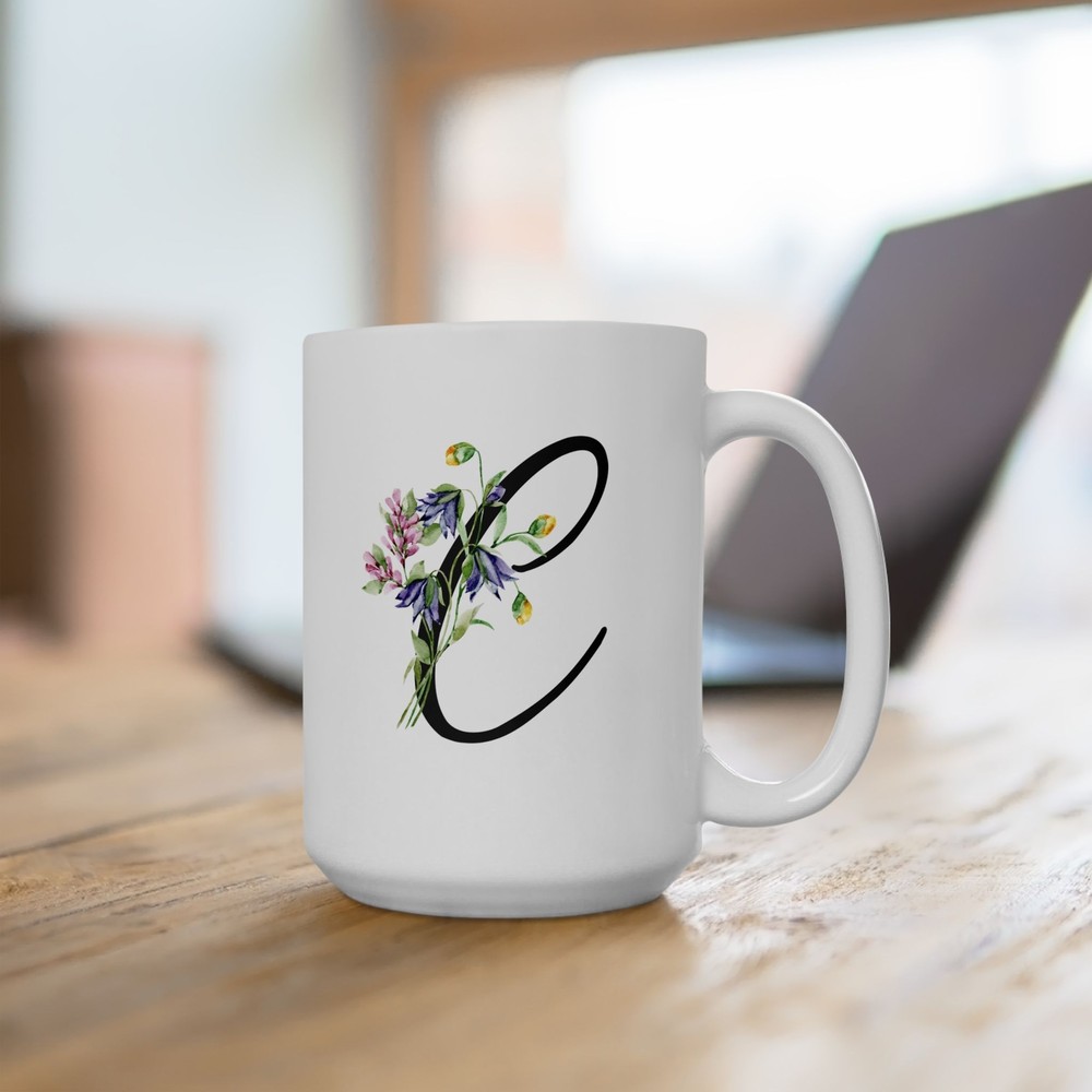 Floral Ceramic Mug with C Initial - Perfect Gift for Coffee Tea and Hot Cocoa Lovers