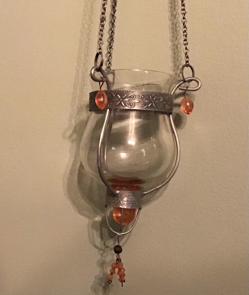 Vintage Glass Hanging Candle Holder Clear Glass Votive Candle Holder