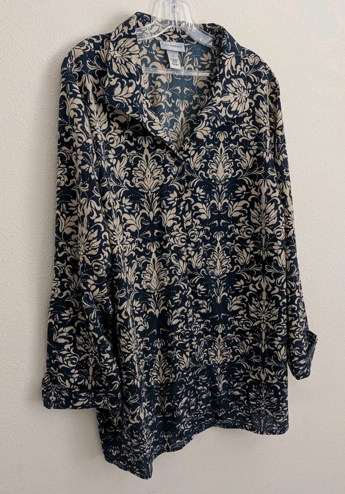 catherines 1x tops 3/4 Sleeve Blue _ Cream