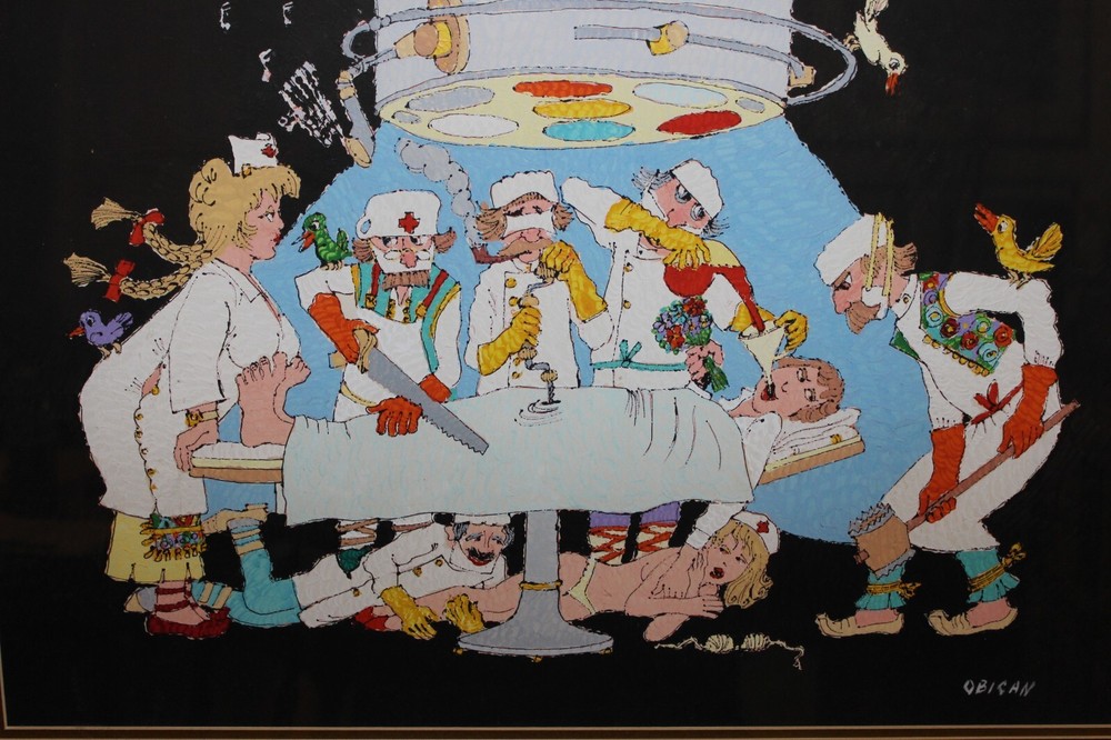 Original Signed Art Painting Obican Doctor Medical Framed Part of Collection of 10