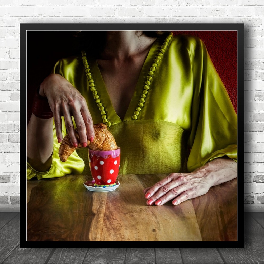 Modern Fine Art Fashion Model Morning Breakfast Square Wall Art Print