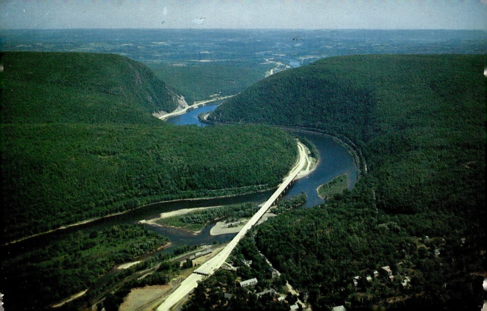 1950s Delaware Water Gap PA NJ Toll Bridge Scenic Aerial View Chrome Postcard