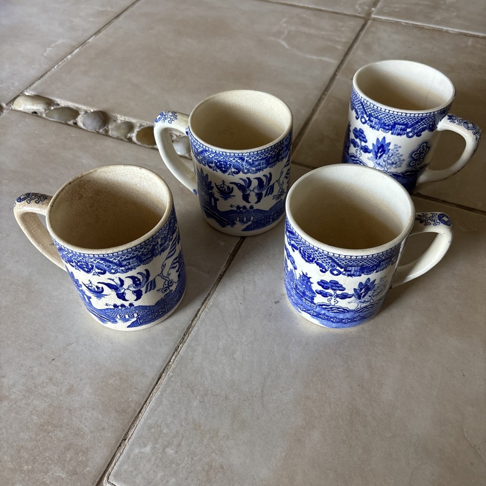 Vintage Blue Willow Coffee Cup Mugs Made in Japan Pottery Antique