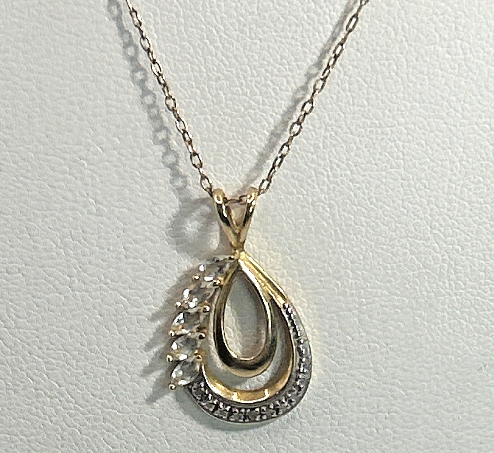 Gold tone Vintage .925 Sterling Silver Pendant with Colorless Stone & 18