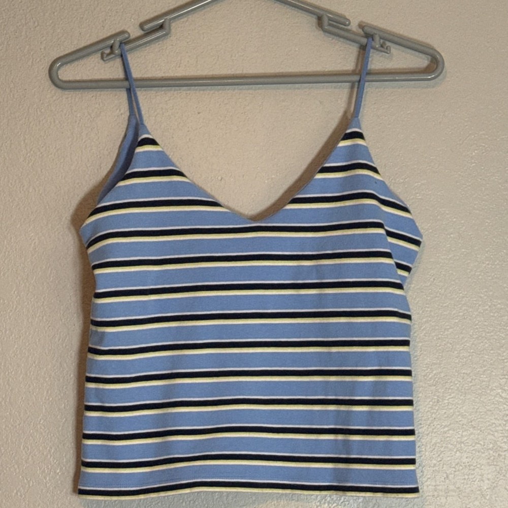 Vintage Y2K 90s No Boundaries Striped Cami Tank Top Womens Medium Blue Festival