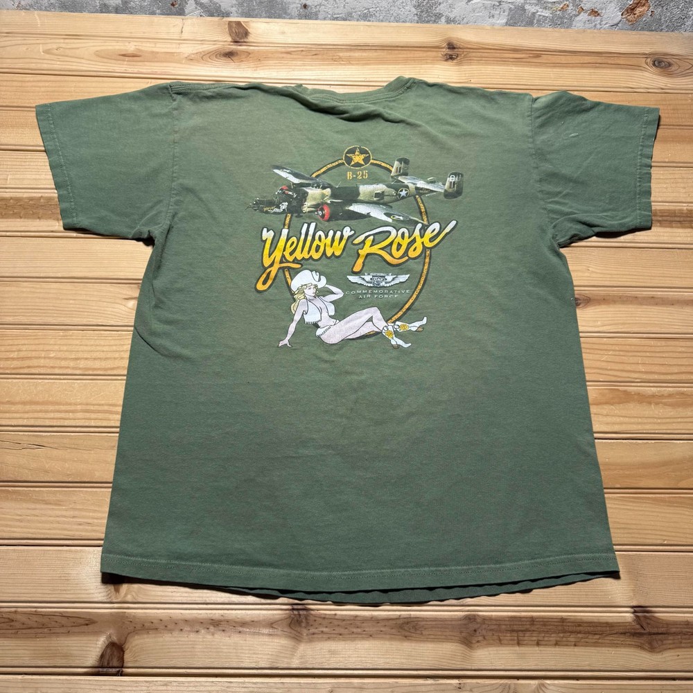 Vintage 90s Commemorative Air Force B-25 Yellow Rose Pinup Girl T-Shirt - Large