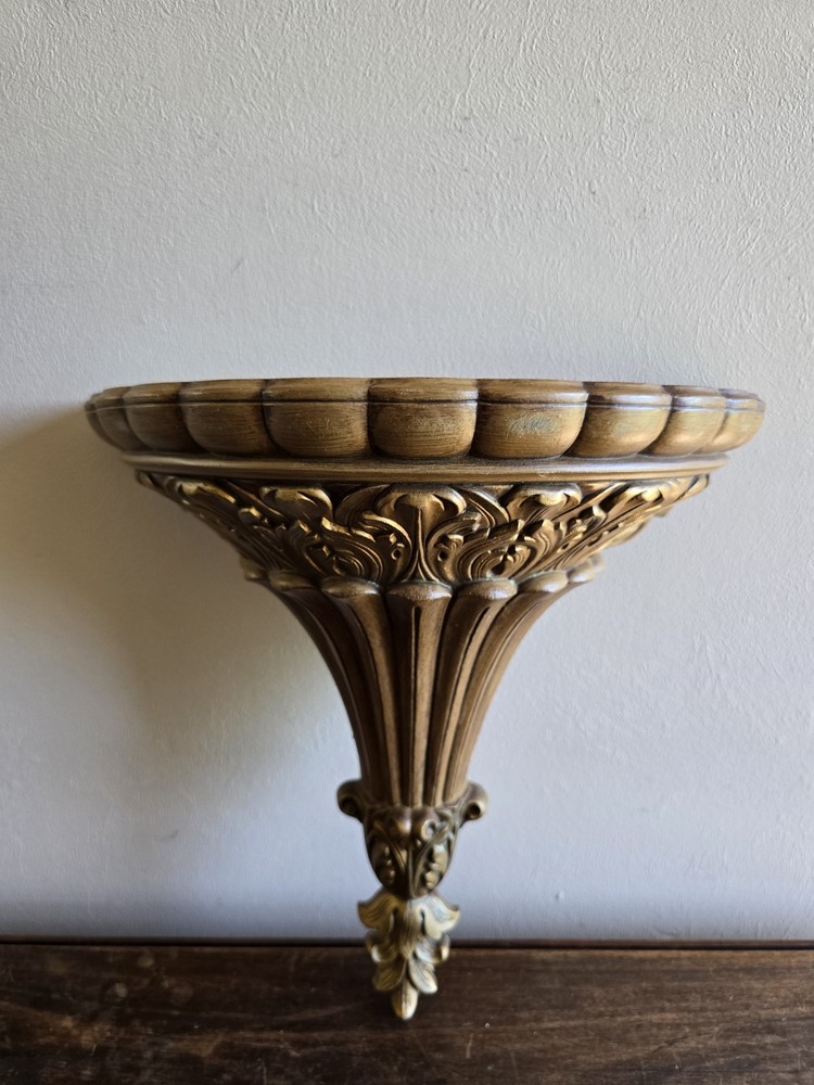 Vintage Burwood Ornate Gold & Brown Wall Hanging Large Pocket Planter Sconce
