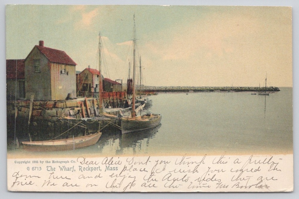 1905 The Wharf Rockport Mass Postcard Rotograph Co. Posted 1906 Magnolia