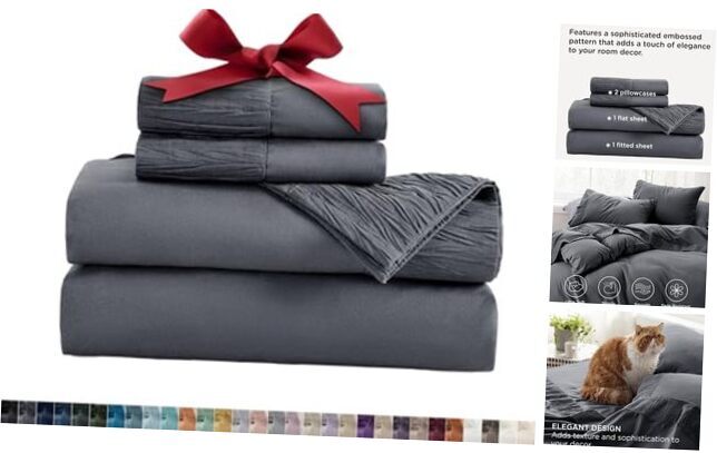 Sheets Grey - Soft Sheets for Size Bed, 4 Pieces Hotel Queen 01 - Dark Grey