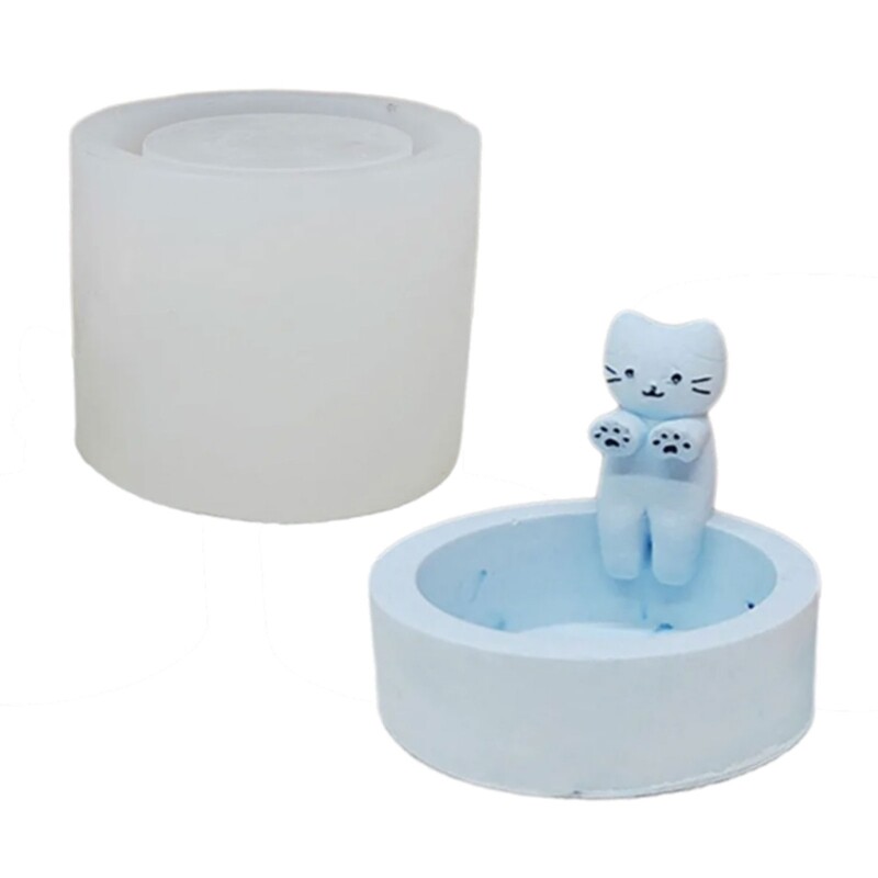 Cute Cat Candlestick Silicone Mold for Resin Casting
