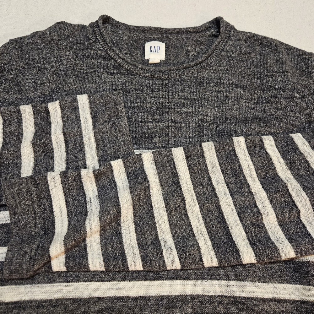Gap Men's Medium Long Sleeve Sweater Grey Striped Crew Neck Cotton Blend