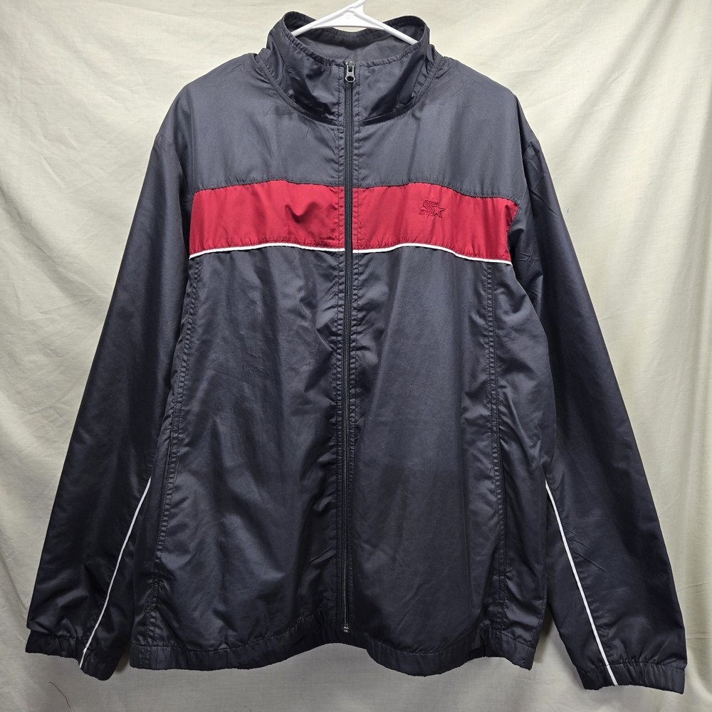 Starter Men's Large Charcoal Gray Red Full-Zip Windbreaker Lightweight Jacket