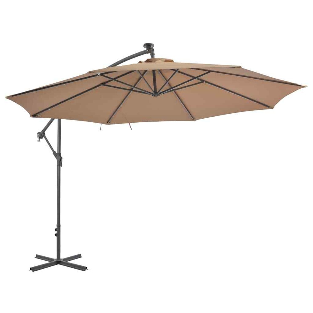 NNEVL 350cm Cantilever LED Umbrella with Metal Pole in Taupe