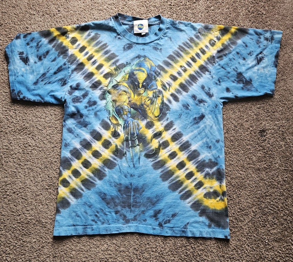 1999 Universal Studios Blue And Yellow Tie Dye Wolverine Shirt