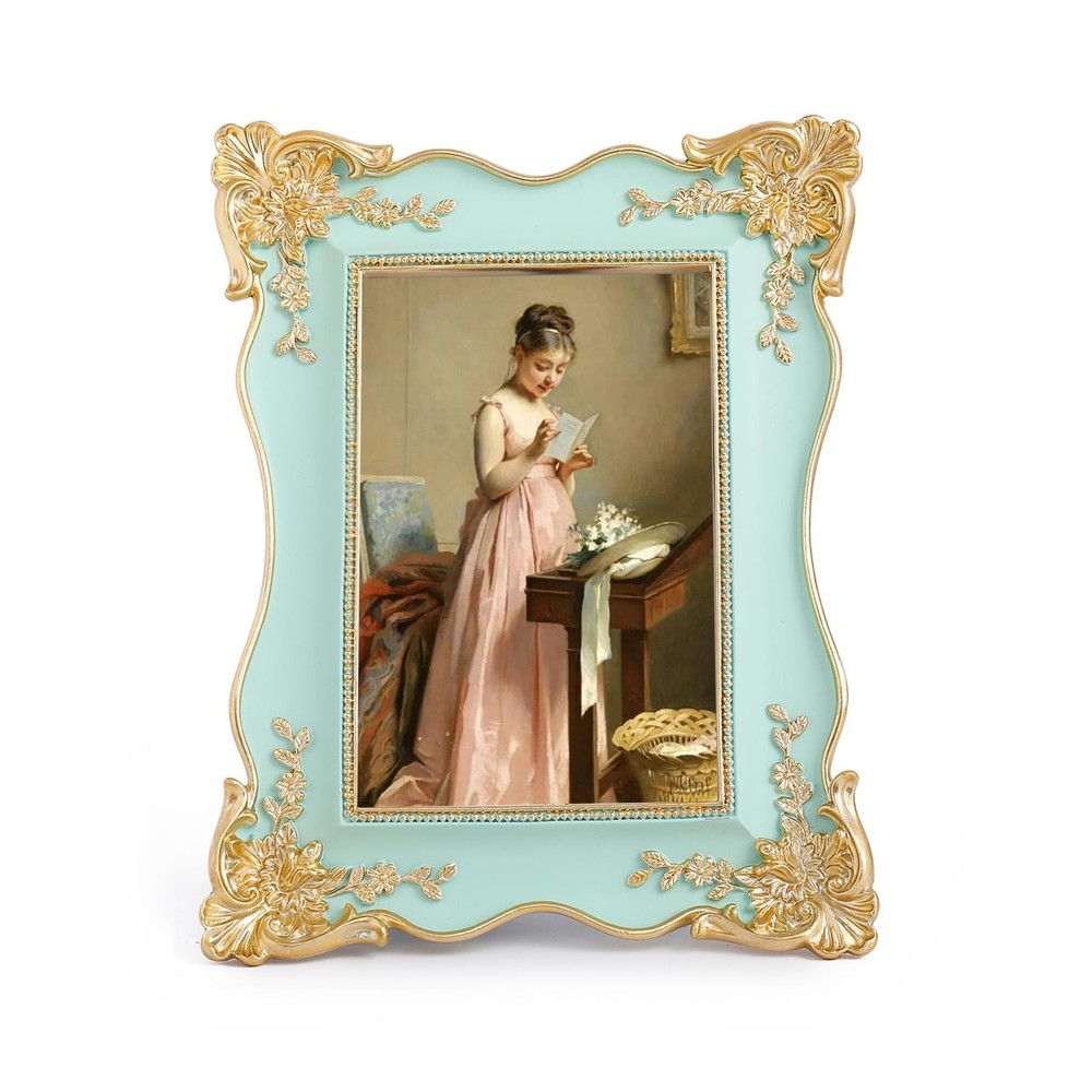 SIKOO Vintage Picture Frame 4x6 Antique Ornate Picture Frame Green Unique Pho...
