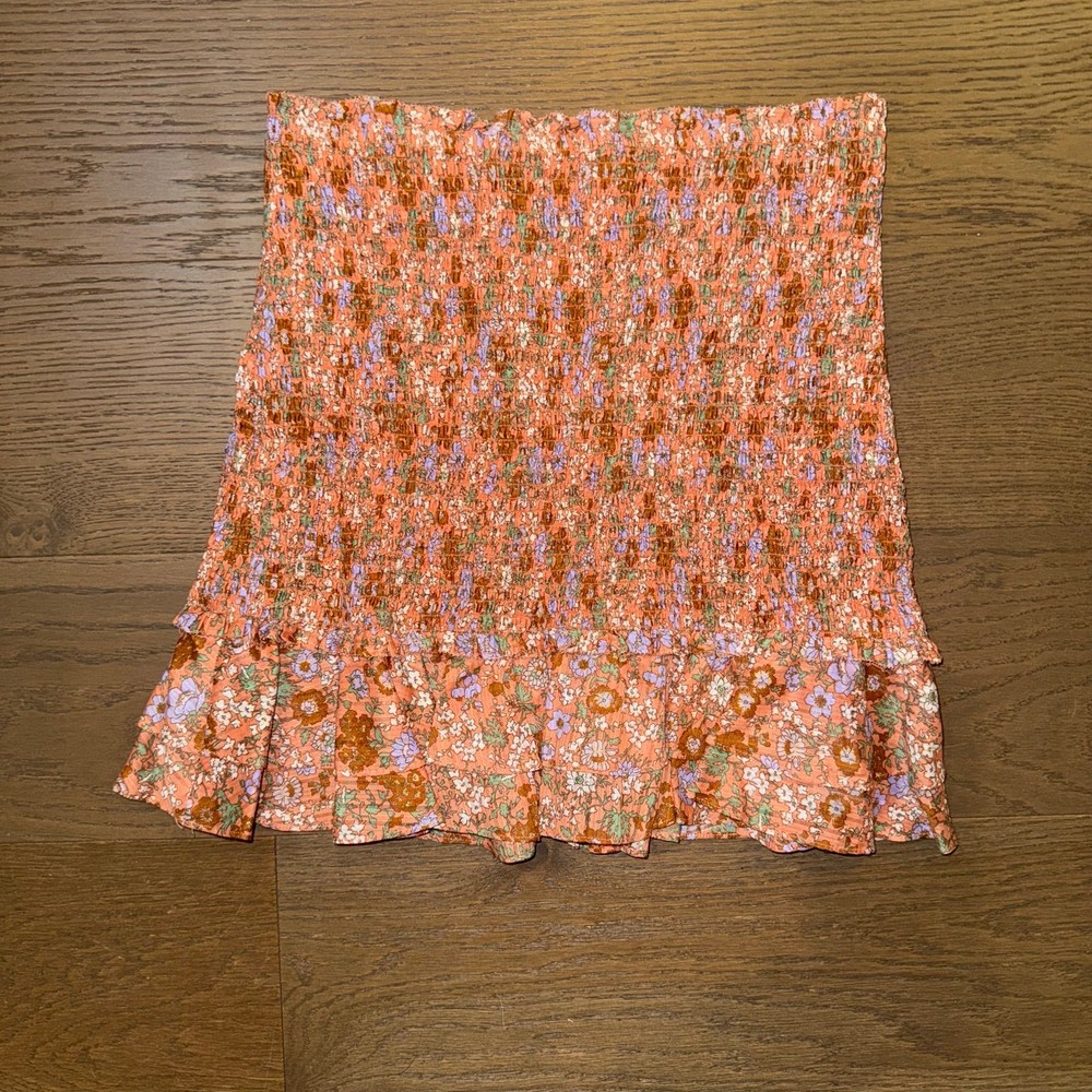 Veronica Beard Melodie Floral-Print Smocked Cotton Mini Skirt Size 8