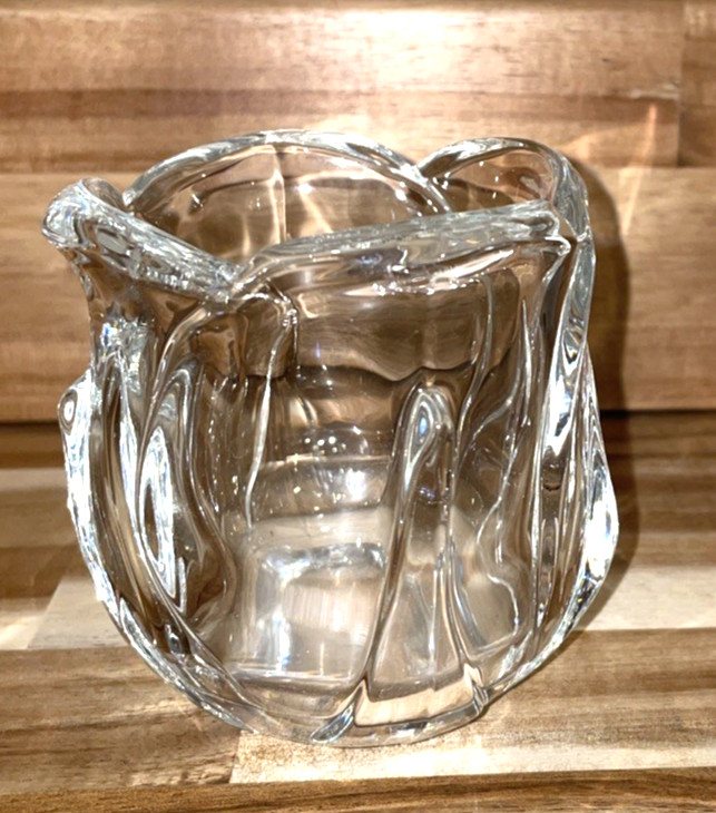Vintage Tulip Flower Votive Clear Glass Candle Holder Used