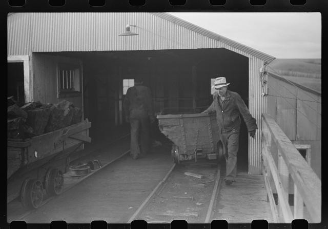Photo:1930s Coal Mine Loading Shed Miners Mine Cars Industrial Photo