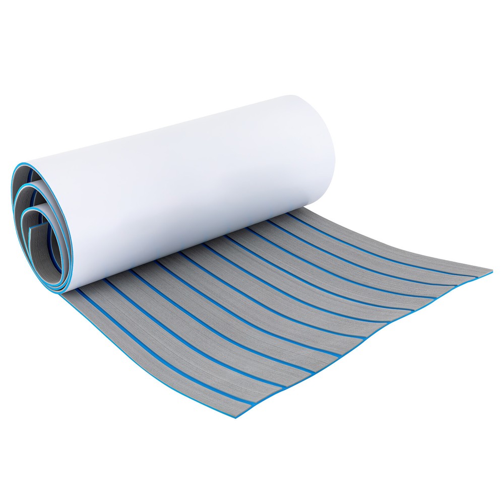 95*24inch Eva Foam Mat Anti-Skid Mat Light Grey with Blue Seam for Boat Decking