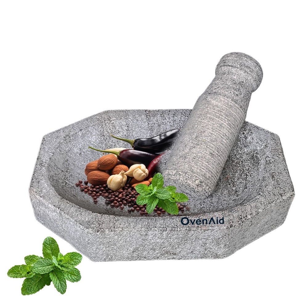 OvenAid 9x6 Handmade Kalvam Stone Mortar and Pestle Heavy Duty Spice Grinder US