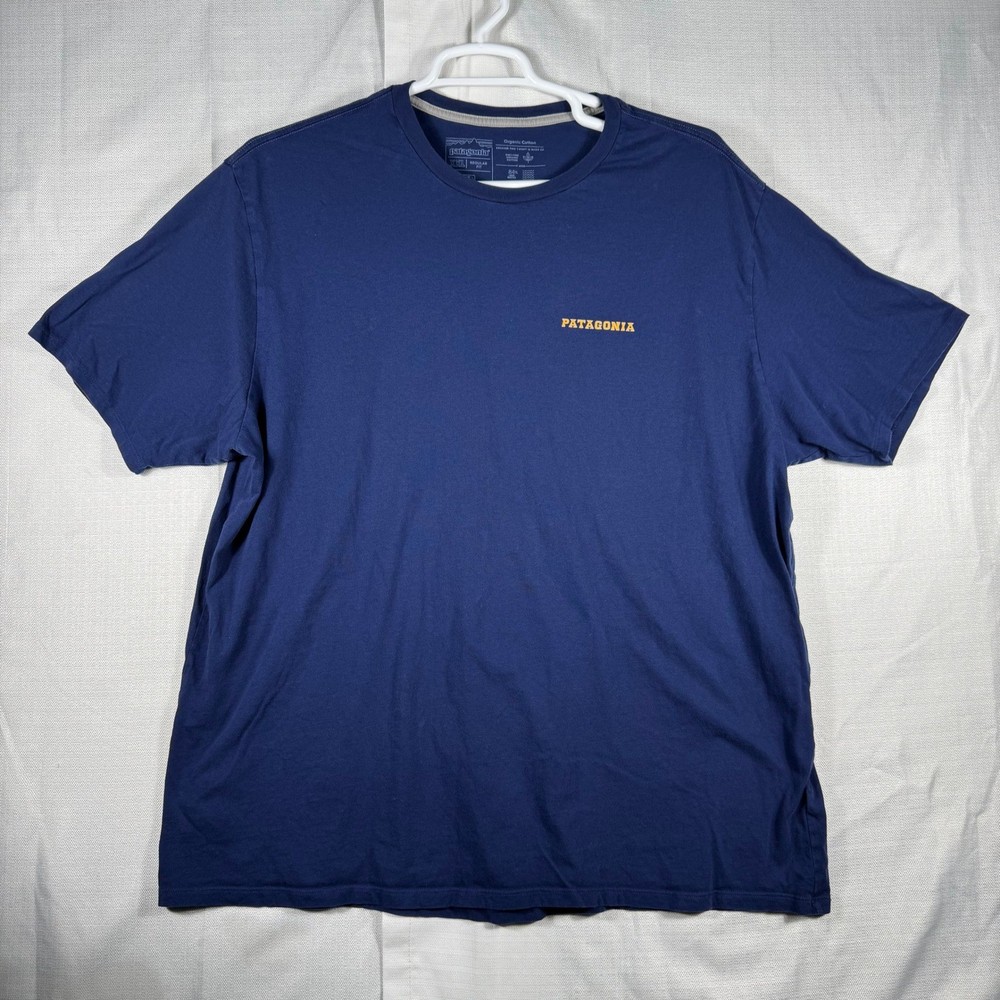 Patagonia Mens XXL Navy Blue Organic Cotton Road Trip Graphic T-Shirt Reg Fit