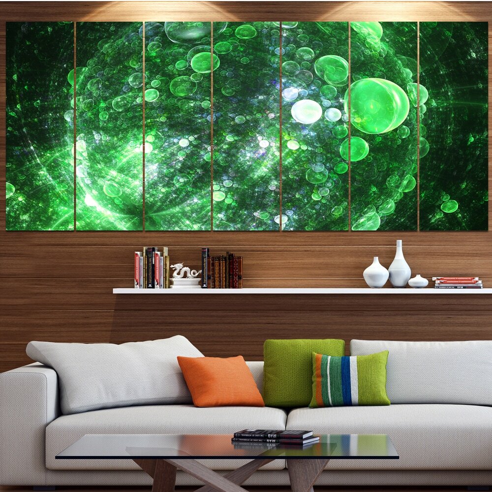 Designart Green Fractal Planet of Bubbles Abstract Oversized Wall Art