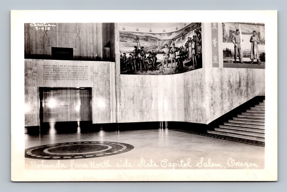 Vintage Rotunda Interior State Capitol Salem Oregon RPPC Postcard