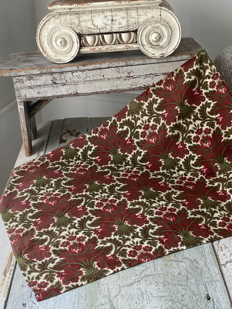 French fabric embroidered look antique cotton floral cloth vintage textile 1800