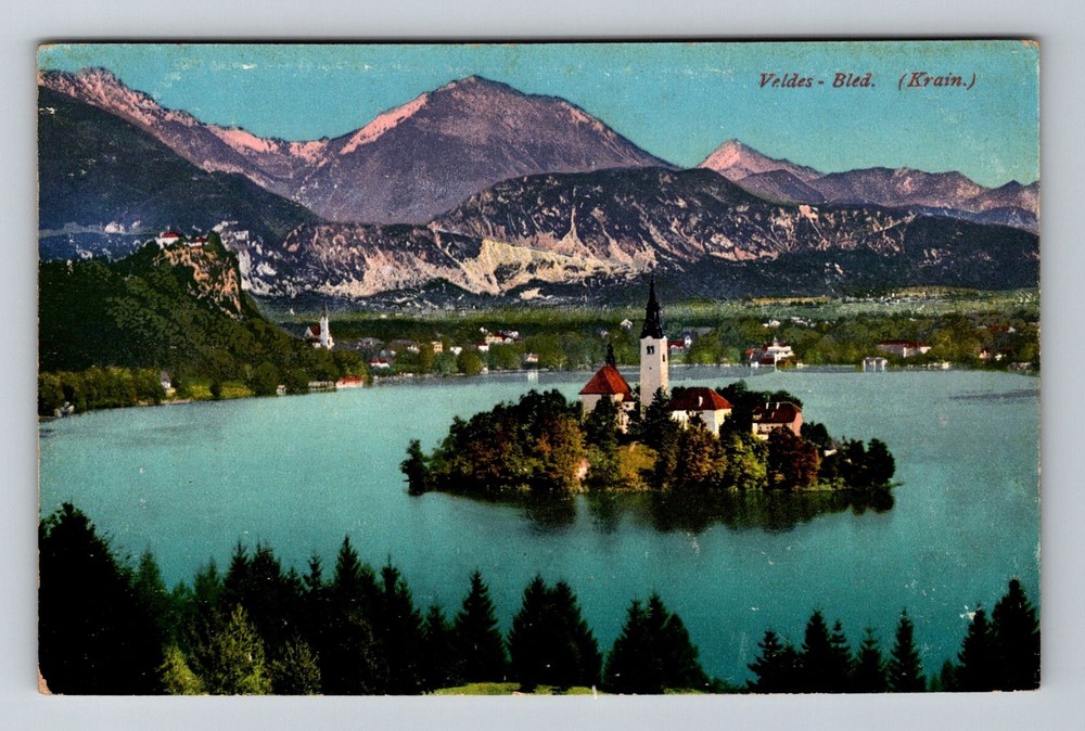 Slovenia - Bled German Name Veldes Glacial Lake Island Old Post Vintage Postcard