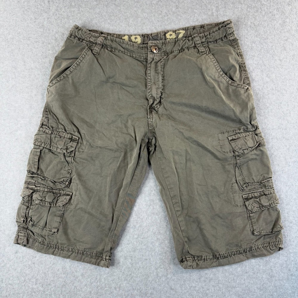 Y2K Green Cargo Baggy Shorts Fusai 1997 Street Wear Size Men's 30 String Waist